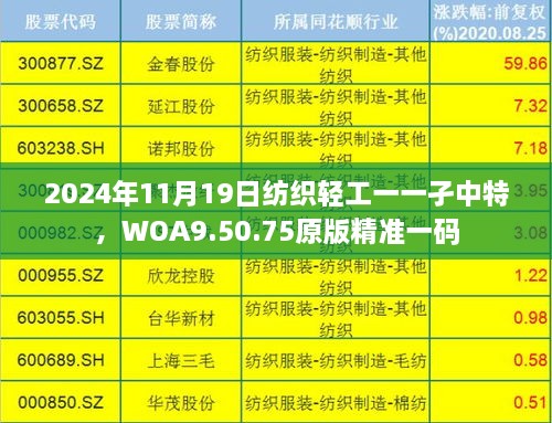 2024年11月19日紡織輕工一一孑中特，WOA9.50.75原版精準(zhǔn)一碼