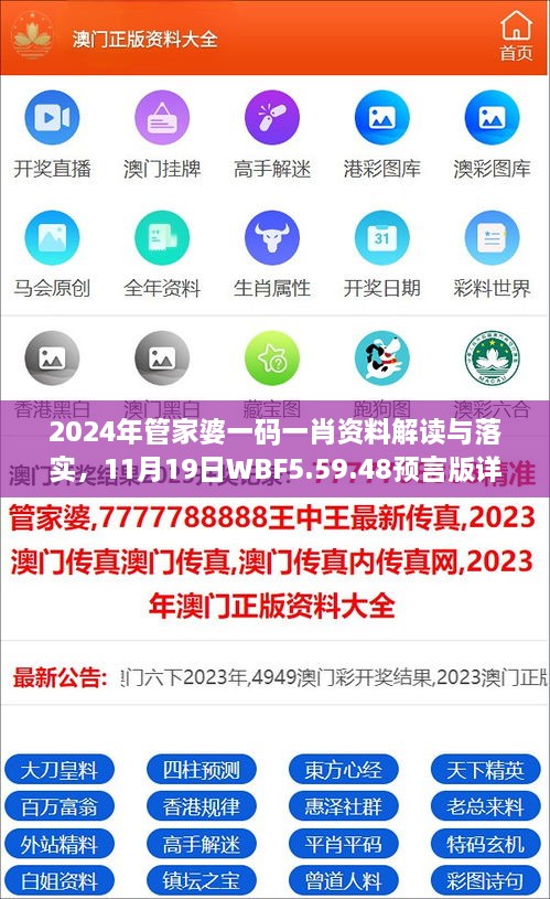 2024年管家婆一碼一肖資料解讀與落實(shí)，11月19日WBF5.59.48預(yù)言版詳解