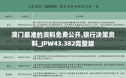 澳門最準(zhǔn)的資料免費公開,銀行決策資料_JPW43.382完整版