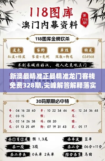 新澳最精準正最精準龍門客棧免費328期,尖峰解答解釋落實_ARJ3.72