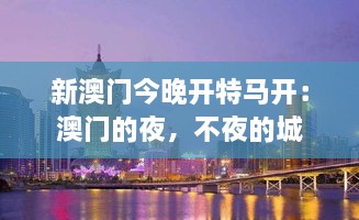 新澳門今晚開特馬開：澳門的夜，不夜的城