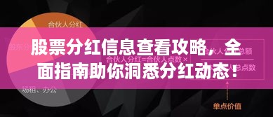 股票分紅信息查看攻略，全面指南助你洞悉分紅動(dòng)態(tài)！