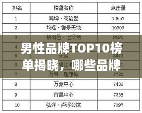 男性品牌TOP10榜單揭曉，哪些品牌獨(dú)占鰲頭？