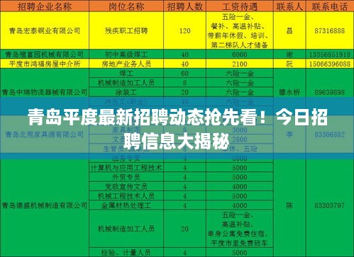 青島平度最新招聘動(dòng)態(tài)搶先看！今日招聘信息大揭秘