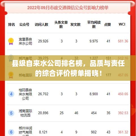 縣級自來水公司排名榜，品質(zhì)與責(zé)任的綜合評價(jià)榜單揭曉！